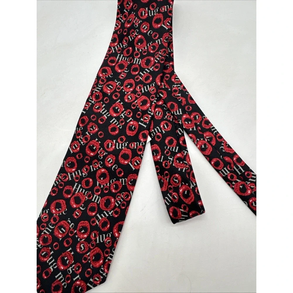 Vintage Black Hug Me Valentine Necktie Kisses Red Lips New With‎ Tag